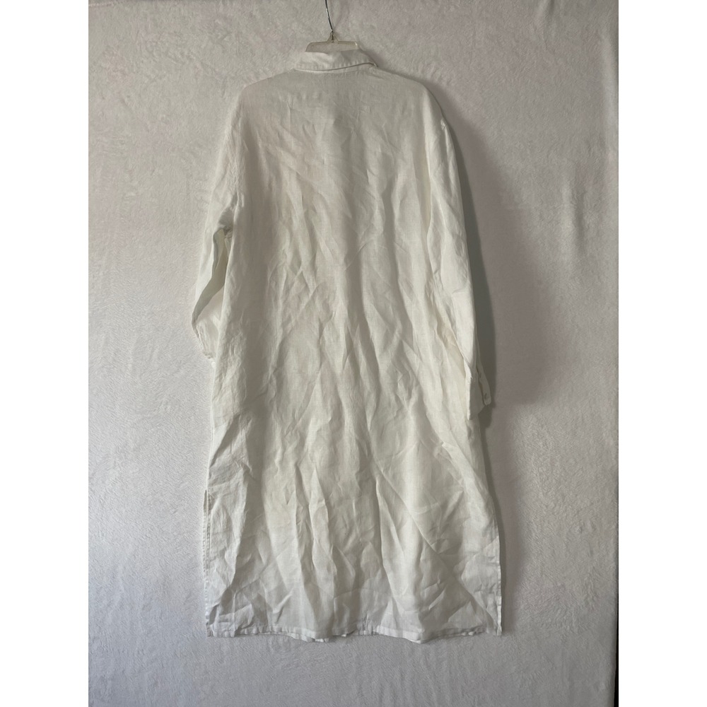The Drop Women White Linen Long Sleeve Button Down Shirt Dress Sz Med Lagenlook - Picture 4 of 5